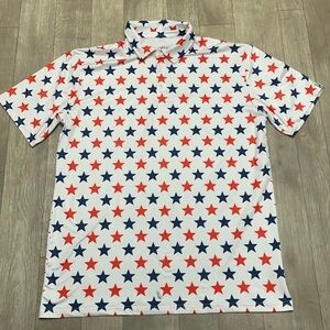 Mens Proud 90 Golf Is Fun Polo Performance Active Patriotic Star Spangled‎ Shirt